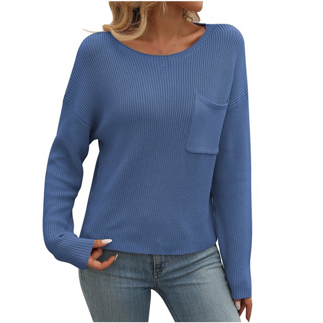 Yuyuzo Chandails Côtelés pour Femmes Automne Décontracté Manches Longues Col Rond Tricot Doux Tee Blouses