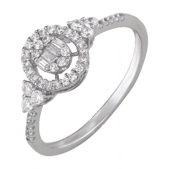 SOLITAIRE JEWELRY 0.33Ct Moissanite Baguette & Round halo Solitaire Engagement Ring Solid 10K White Gold Ring Size 4