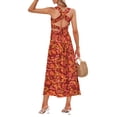 thumbnail image 5 of Women's Sleeveless Dress Solid Color/Print Ruched Bust Square Neckline Open Back Dress, 5 of 6