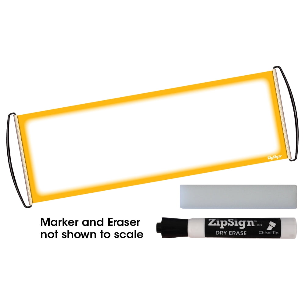 ZipSign Dry Erase Banner Set - Rolls Itself Up, Unrolls to 9.5” x 27”, Reusable, Portable, Fits in Your Pocket - Includes Gold Banner, Black Dry Erase Marker and Eraser