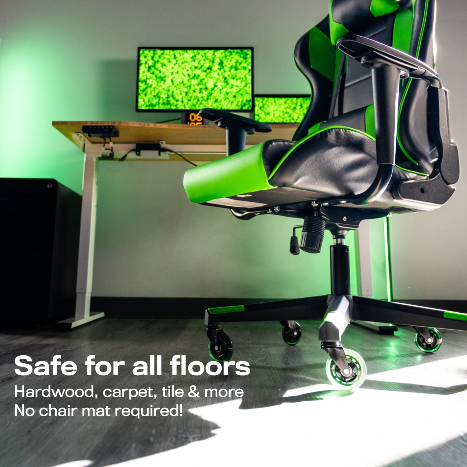 The Office Oasis Original Rollerblade Office Chair Wheels (As Seen On PBS) - Set of 5 - Green