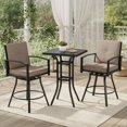 thumbnail image 4 of Demi Bonn 3 Pieces Patio Swivel Bar Set with Soft Cushions and Umbrella Hole, Outdoor Bistro Sets Accent Furniture for Yard, Garden, Brown, 4 of 8