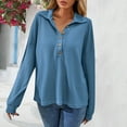thumbnail image 3 of Scyoekwg Womens Tops Button Lapel Tunic Shirts Lightweight Loose Tshirt Long Sleeve Solid Color Tops for Women Trendy Dressy Casual Blouses (Blue,S), 3 of 8