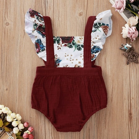 

NIUREDLTD Toddler Girls Fly Sleeve Romper Sunflower Flowers Prints Summer Splicing Suspenders Jumpsuit