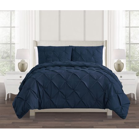 Pinch Pleat 3 Piece Navy Duvet Cover Set Queen Walmart Com