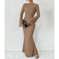 thumbnail image 5 of Women'S Long Sleeve Maxi Dress Ribbed Knit Boat Neck Bodycon Casual Dresses Going Out Outfits Camel Color S, 5 of 9
