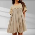 thumbnail image 2 of Dress for Women Summer Pleated Mini Dress Crew Neck Short Sleeve Tunic Dress with Pockets, 2 of 5