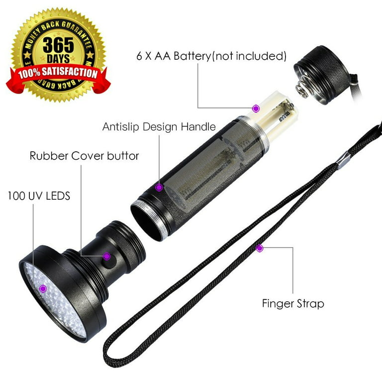 100 LED UV Black Light Flashlight Handheld Pet Dog Cat Water Stain Detector Torch Light, Adult Unisex, Size: Large