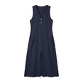 thumbnail image 5 of QUNYINEY Cotton Linen Sundresses for Women Long Blue Sleeveless Summer Tank Dress with Slit Pockets Loose Fit Casual V Neck Dresses, 5 of 8