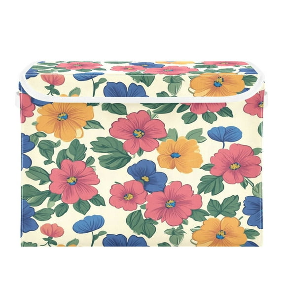 Storage Box With Lid 16.5x12.6x11.8In Foldable Stacked Household Storage Box Lovely Flowers