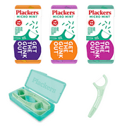 Plackers Micro Mint Mint Dental Floss Picks with Travel Case, 12 Count (3-Pack)