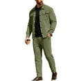 thumbnail image 2 of Men's Casual Sports Suede Business Button-down Jacket and Pants Suit, for Winter Formal Events and Professional Wear,Army Green,L, 2 of 4