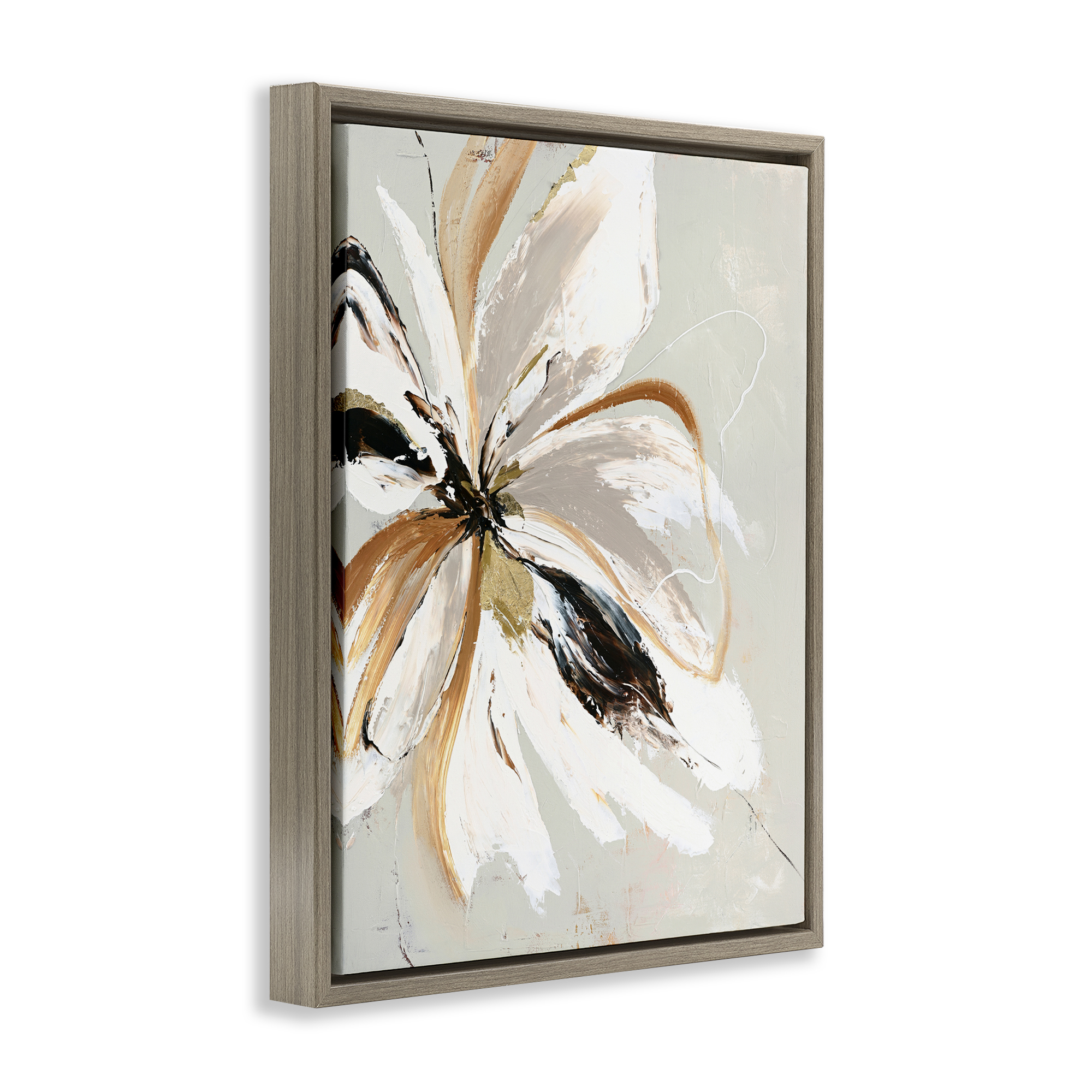 Expressive Cornelia Flower Brown Framed Floater Canvas Wall Art, design by Design Fabrikken
