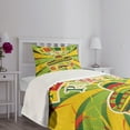 thumbnail image 3 of Ambesonne Fiesta Quilted Bedspread Set 2 Pcs, Maracas and Mustache, Twin Size, Green Yellow Vermilion, 3 of 5