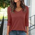 thumbnail image 2 of Camisas de Manga Larga Casual de las Mujeres Color Sólido Plisado V-Cuello Blusas para Primavera Verano, Fiesta, Trabajo Y Vacaciones, 2 of 8