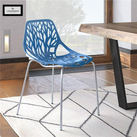 LeisureMod Modern Asbury Dining Chair, Blue (Set of 1)