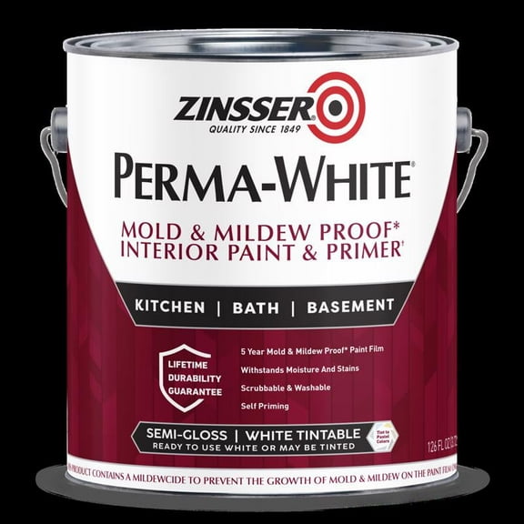 Zinsser Perma-White Semi-Gloss White Water-Based Mold and Mildew-Proof Paint Interior 1 gal. - Total Qty: 1