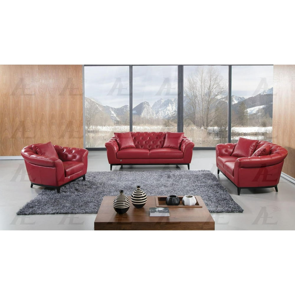 Modern Red Italian Top Grain Leather Sofa Set 3 Pcs American Eagle EK093RED