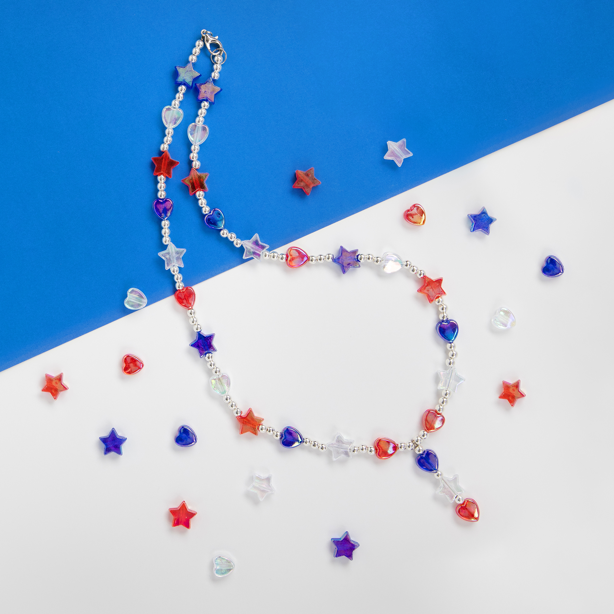 Cousin DIY Bead Mix for Jewelry Making, Patriotic Red White & Blue Stars and Heart Beads, 2000 Pieces