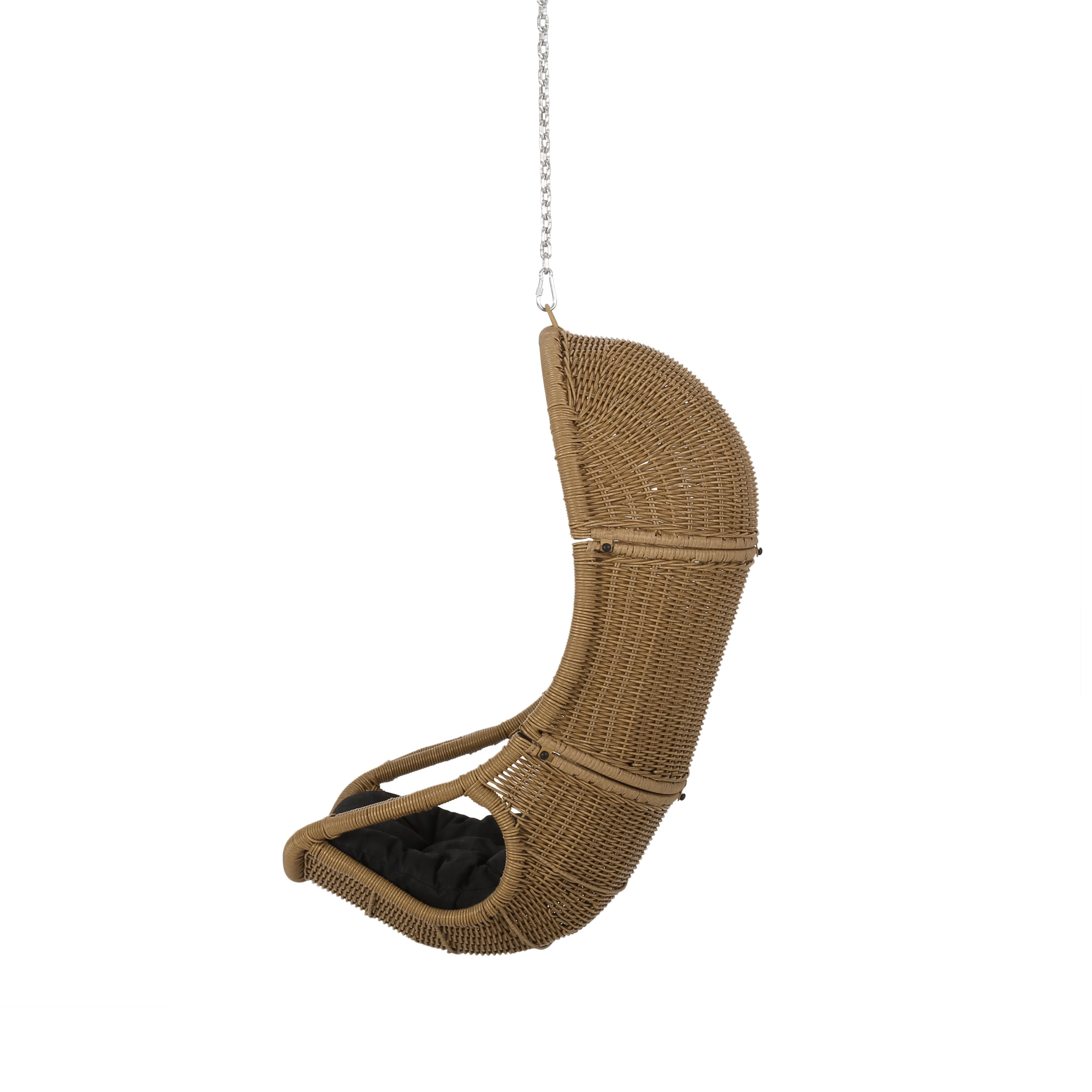 Azlee Wicker Hanging Chair with Dark Gray Cushion, Light Brown (NO STAND)