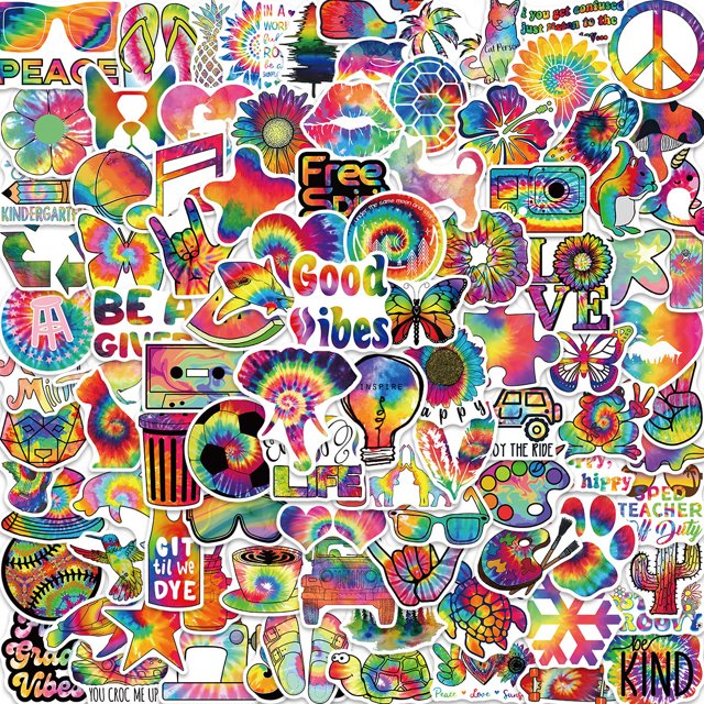 Pegatinas Tie Dye Rainbow Graffiti, vinilo impermeable, 100 unidades