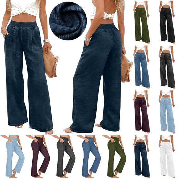 QATAINLAV Dark Blue Womens Flare Jeans High Waisted Pull On Bell Bottom Denim Trousers Casual Tummy Control Jean Pants with Pockets