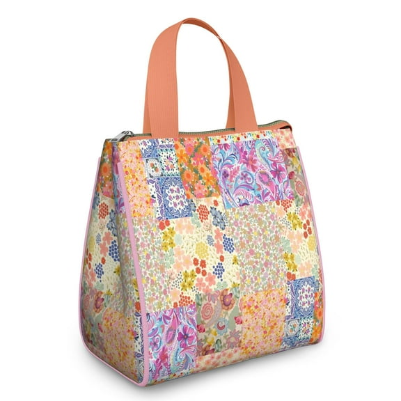 Pioneer Flower Floral Print Pattern Insulated Lunch Bag for Women & Adults,Large Portable Soft Cooler Lunch Bag,Thermal Food Storage Tote with Pearl Cotton,8.66L,8.75x5.75x9.5 Inch