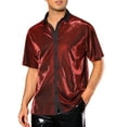 thumbnail image 4 of INSPIRE CHIC Sheer Mesh Shirts for Men's See Through Short Sleeves Party Disco Shiny Metallic Shirts XL Red, 4 of 4