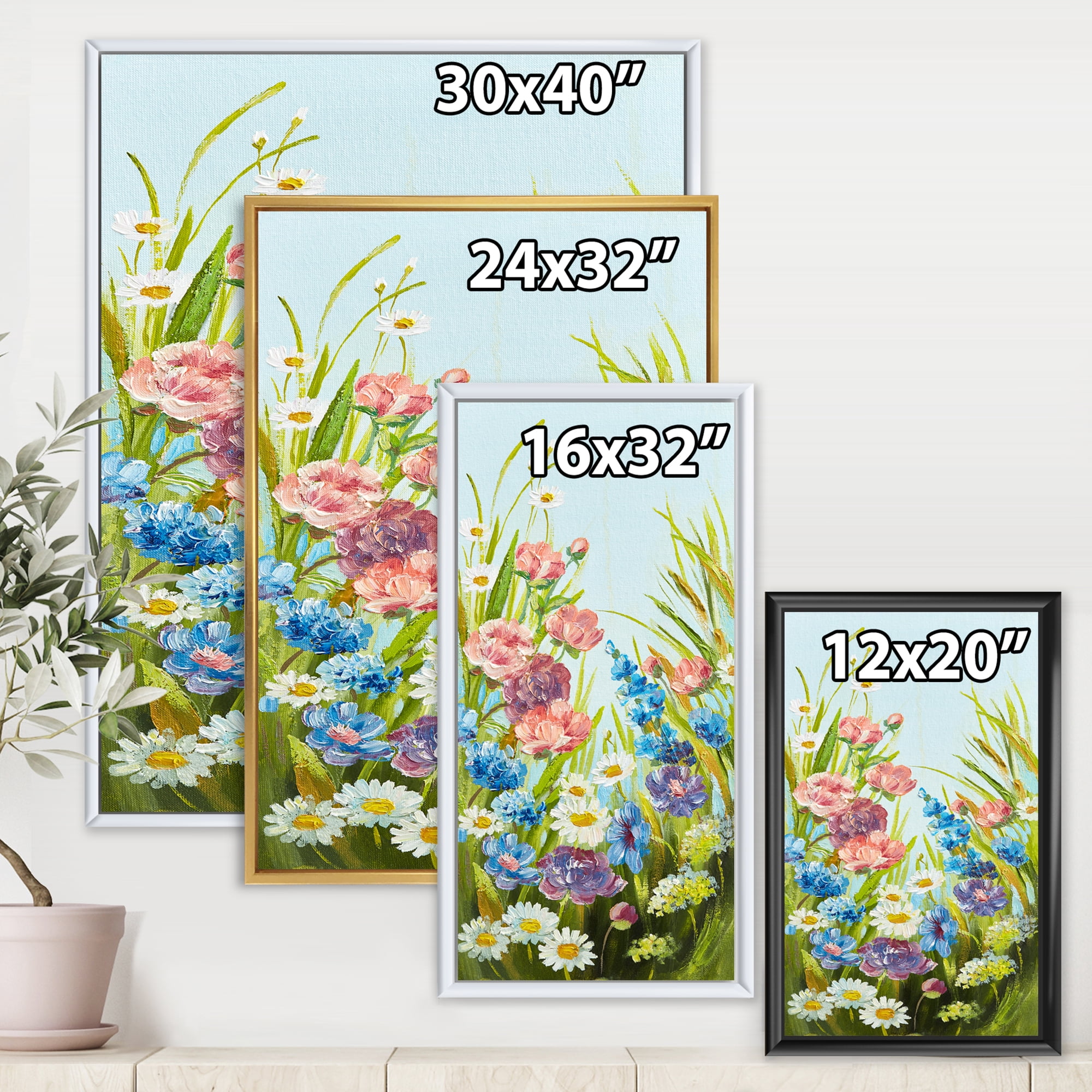 Designart 'Still Life Of Colorful Wildflowers With Leaves III' Traditional Framed Canvas Wall Art Print