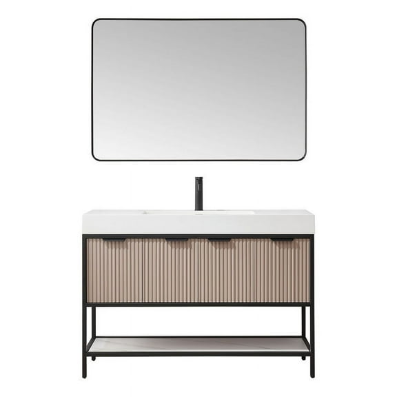 Marcilla 48" Single Composite Stone Sink Top Almond Coffee Bath Vanity w/ Mirror