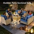 thumbnail image 3 of Vcatnet Outdoor Patio Furniture Sets 8 Pieces Sectional Sofa Wicker Conversation Set with Swivel Glider Chairs and Solar Powered Coffee Table for Porch, Deck, Navy Blue, 3 of 11