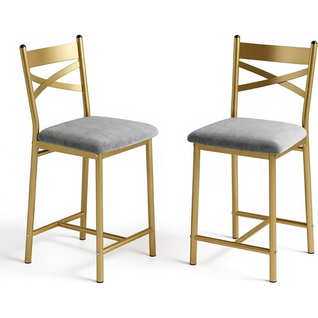 Bar Stools Set of 2, Kitchen Barstools with Footrest and Back, PU Leather Counter Height Bar Stools with Footrest, Bar Charis with Back for Kitchen Island