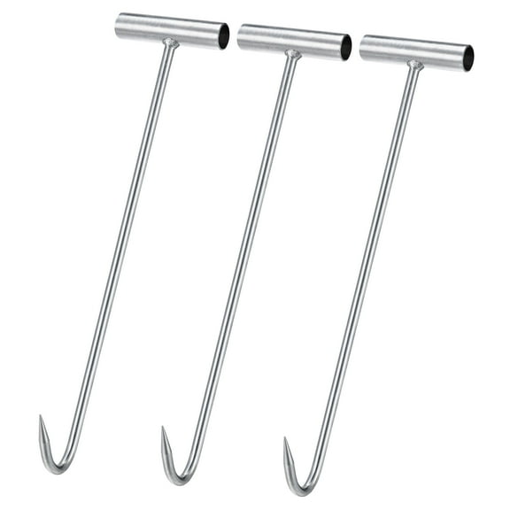 16"(400mm) T-Handle Meat Boning Hook, Galvanized T Hooks for Butcher 3Pack