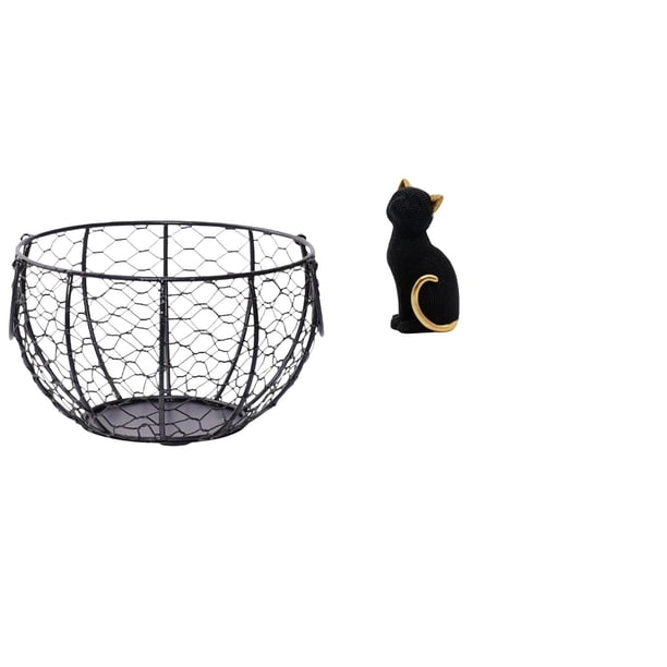 Cesta de huevos,Cesta multiusos para huevos,cesta tejida de alambre de hierro,Figura de escritorio,Estatua de gato,linda estantería,escritorio,decoración del hogar,Figura decorativa creativa