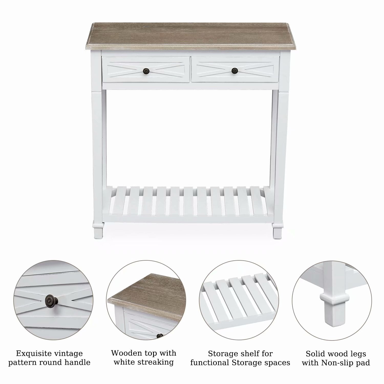 Kinbor Modern Console Table 2 Drawer and Storage Shelf for Entryway Living Room Hallway White