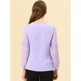 thumbnail image 4 of Top de la blusa de la oficina del trabajo del cuello del ojo de la cerradura de las mangas largas semi transparentes de la gasa elegante de las mujeres Púrpura M, 4 of 5