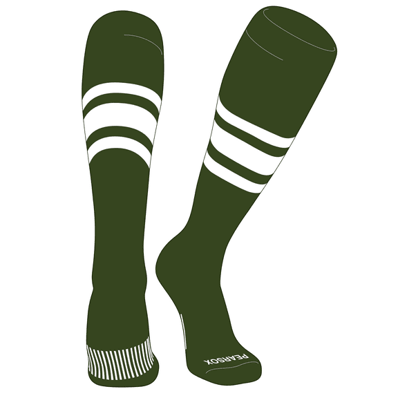 PEAR SOX Striped OTC Baseball, Softball, Football Socks (B) Military Green, White (XS)