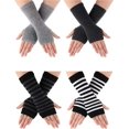 thumbnail image 1 of 4 pares de guantes sin dedos para muñeca con agujero para el pulgar unisex de cachemira, 1 of 7