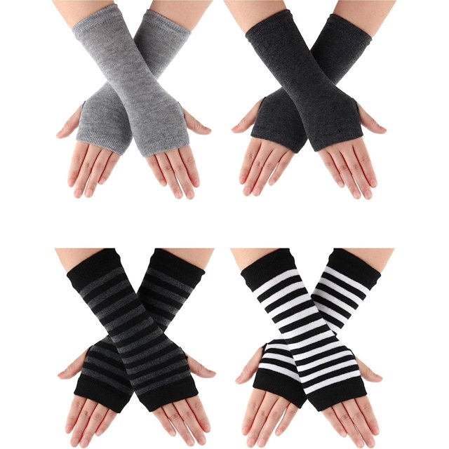 4 pares de guantes sin dedos para muñeca con agujero para el pulgar unisex de cachemira