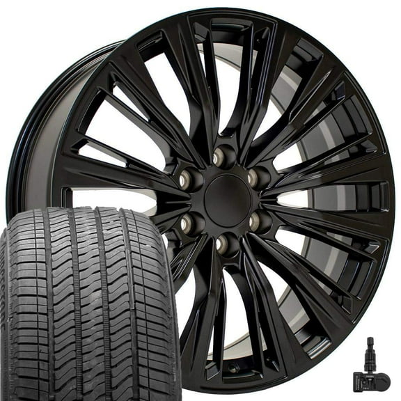 OE Wheels CA93 22 Inch Rims and Tires Fit Escalade-V Series Style 6x139.7 22x9 Satin Black - Hollander 4869 - Alenza A/S 02 275/50-22 (Set of 4)
