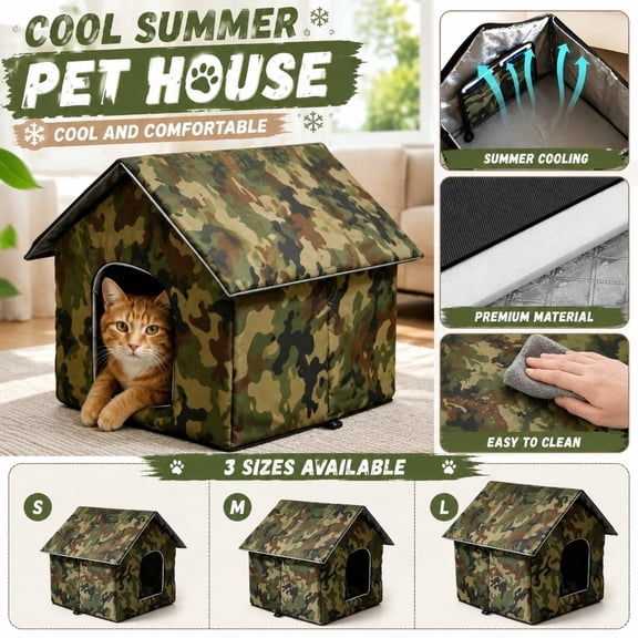 Insulated Dog House Outdoor Camouflage Weatherproof Collapsible Washable Pet Shelter, Suitable for Indoor and Outdoor Use for Small Dogs, Cats, Feral Strays, Includes 1 Pet House