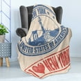 thumbnail image 4 of Retro Poster Soft Flannel Fleece Throw Blanket, Vintage I Love New York with of Liberty Grunge Rubber Stamps Design, Cozy Plush for Indoor and Outdoor Use, 50" x 70", Blue Orange, by Ambesonne, 4 of 5