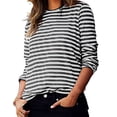 thumbnail image 2 of Womens Striped Knit Top Long Sleeve Crew Neck Ribbed Detail Comfort Basic Tee, 2 of 7