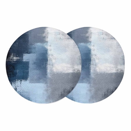 Navy Blue Grey Round Placemats Set of 2 Braided Polypropylene Place Mats Modern Ombre Oil Painted Abstract Art Washable Table Mats for Kitchen Dinner Holiday Wedding Party Coffee Table Decoration 13