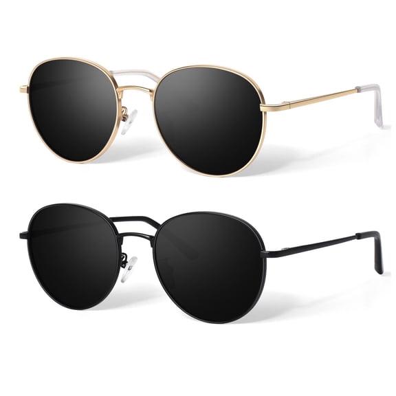 Sunier Round Polarized Trendy Sunglasses for Women Metal Frame Retro Shades-2 Pack