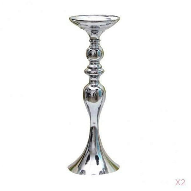 2 Soportes Largos para Velas de Metal, Portavelas para Té, Candelabro, Florero Dorado-M Plata-M