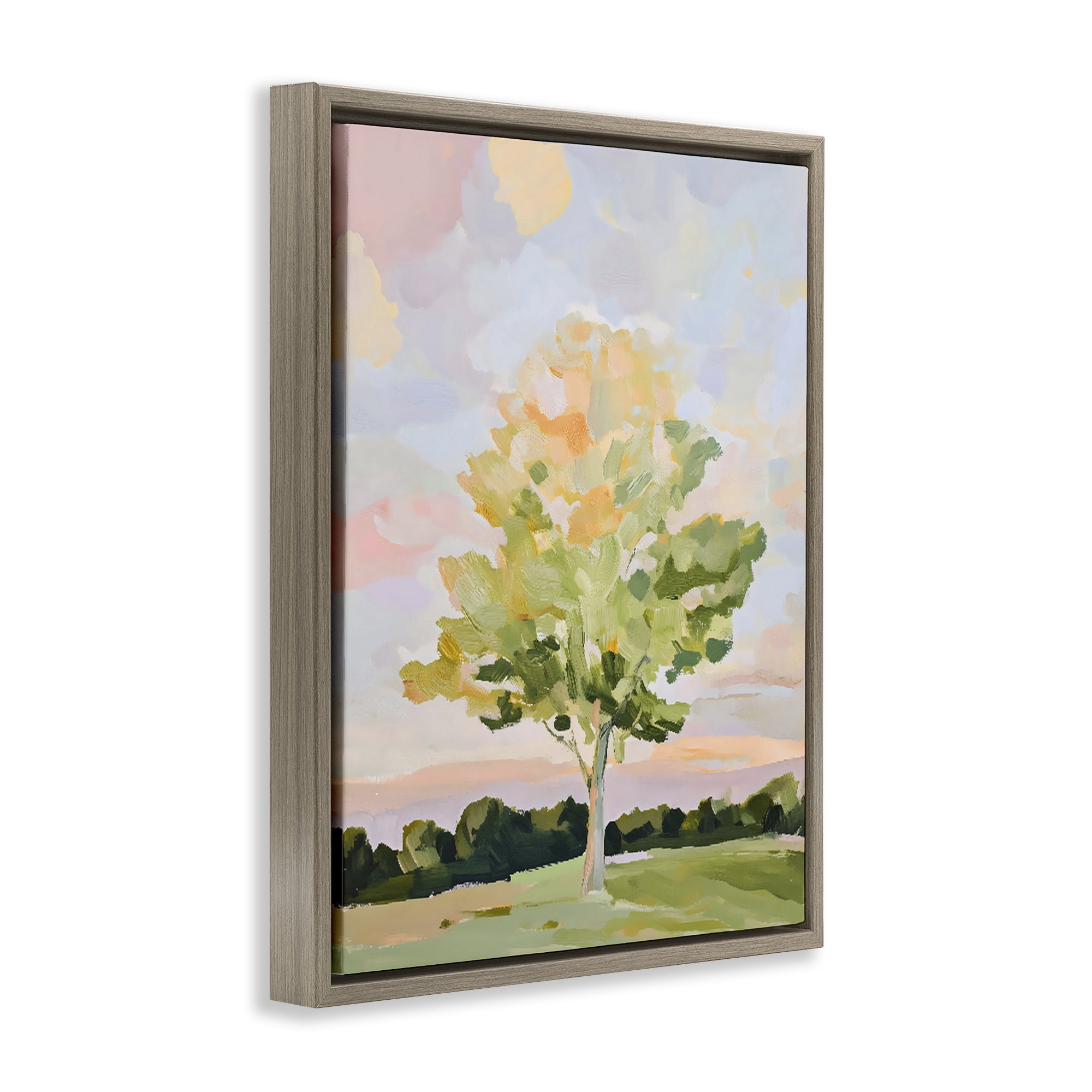 Stupell Industries Sunlit Tree Landscape Impression Brown Framed Floater Canvas Wall Art, design by The Prints Vibe