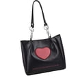 thumbnail image 3 of Bolso de mano de piel sintética negra con estampado de letras y gran capacidad para mujer, impermeable, con estampado de corazones, 3 of 8
