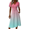 thumbnail image 5 of Minjewel Women's Gradient Mini Dress with V-Neck Short Sleeve - Ombre Summer Dress, Loose Flowy Beach Party Outfit, Comfy Vacation Top,Light Green,M, 5 of 6
