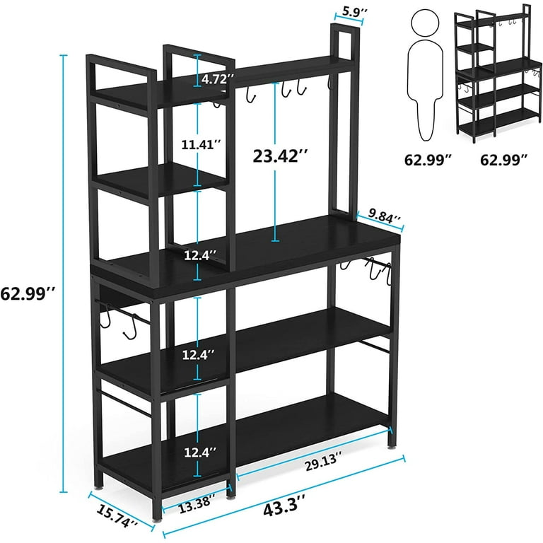 Tribesigns Bakers Rack with Storage for Kitchen 43 Inch Wide Large Racks  Shelves, 5-Tier Tall Utility Shelves Organizers and 10 Hooks